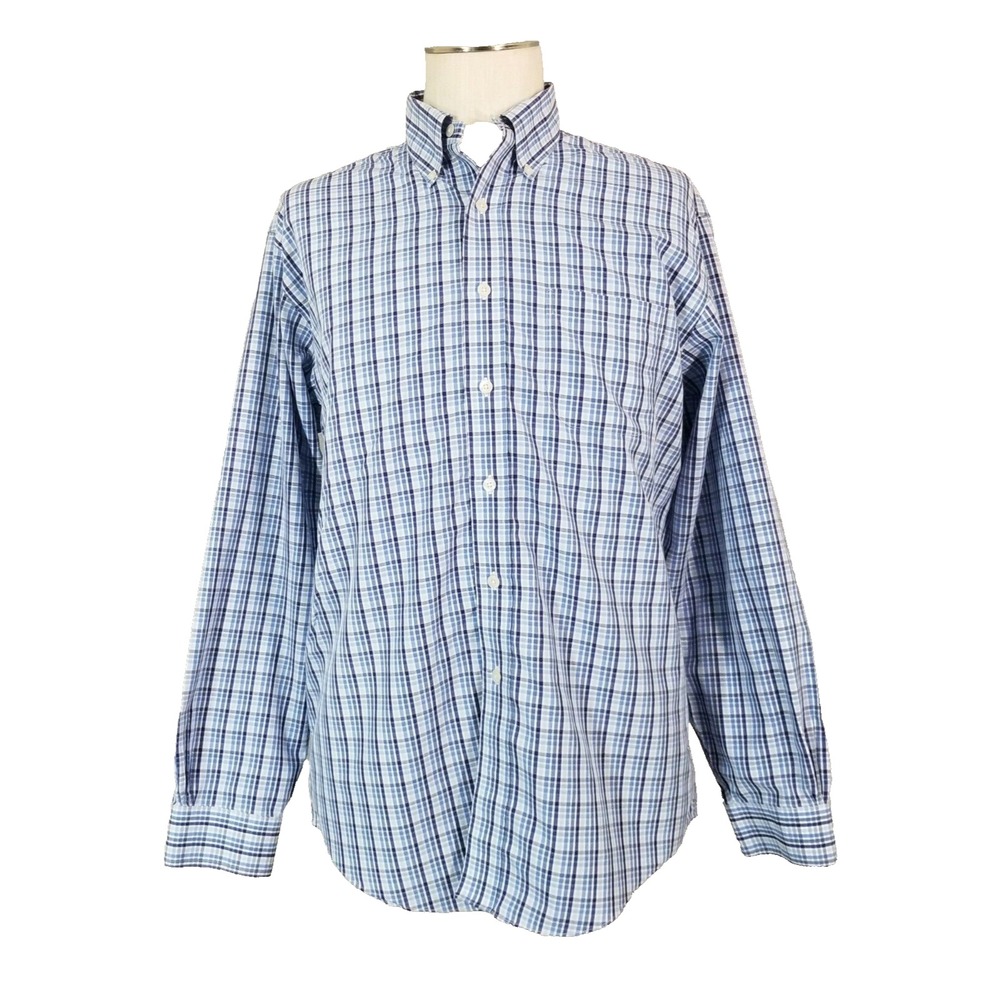 Brooks Brothers original polo shirt men's medium blue plaid long sleeve dress